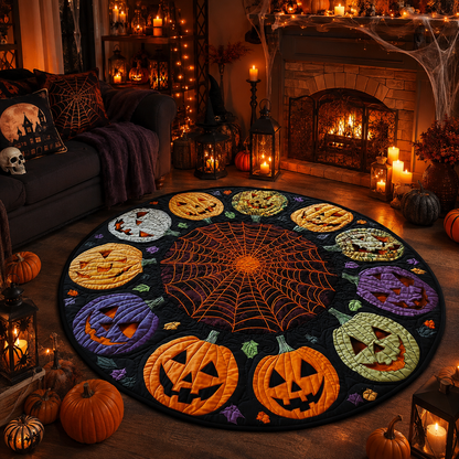 Spooky Halloween Pumpkin Circle Spiderweb Mat Halloween Quilt Round Rug
