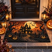 Spooky Haunted House Pumpkin Bats Halloween Doormat Outdoor Decor