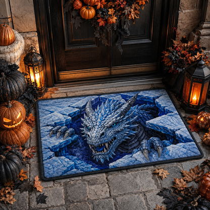 Spooky Ice Dragon & Cracked Frozen Abyss Halloween Gate Doormat