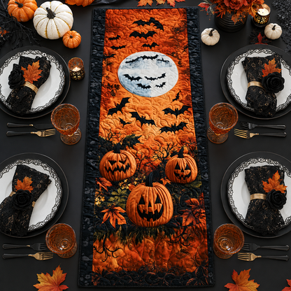 Spooky Jack-O-Lantern & Full Moon Halloween Quilted Table Runner