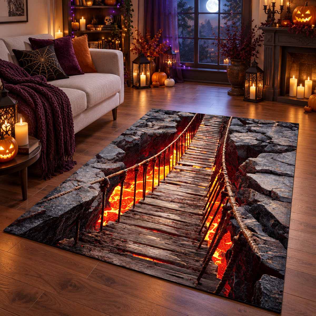 Spooky Lava Bridge Pit Halloween Area Rug