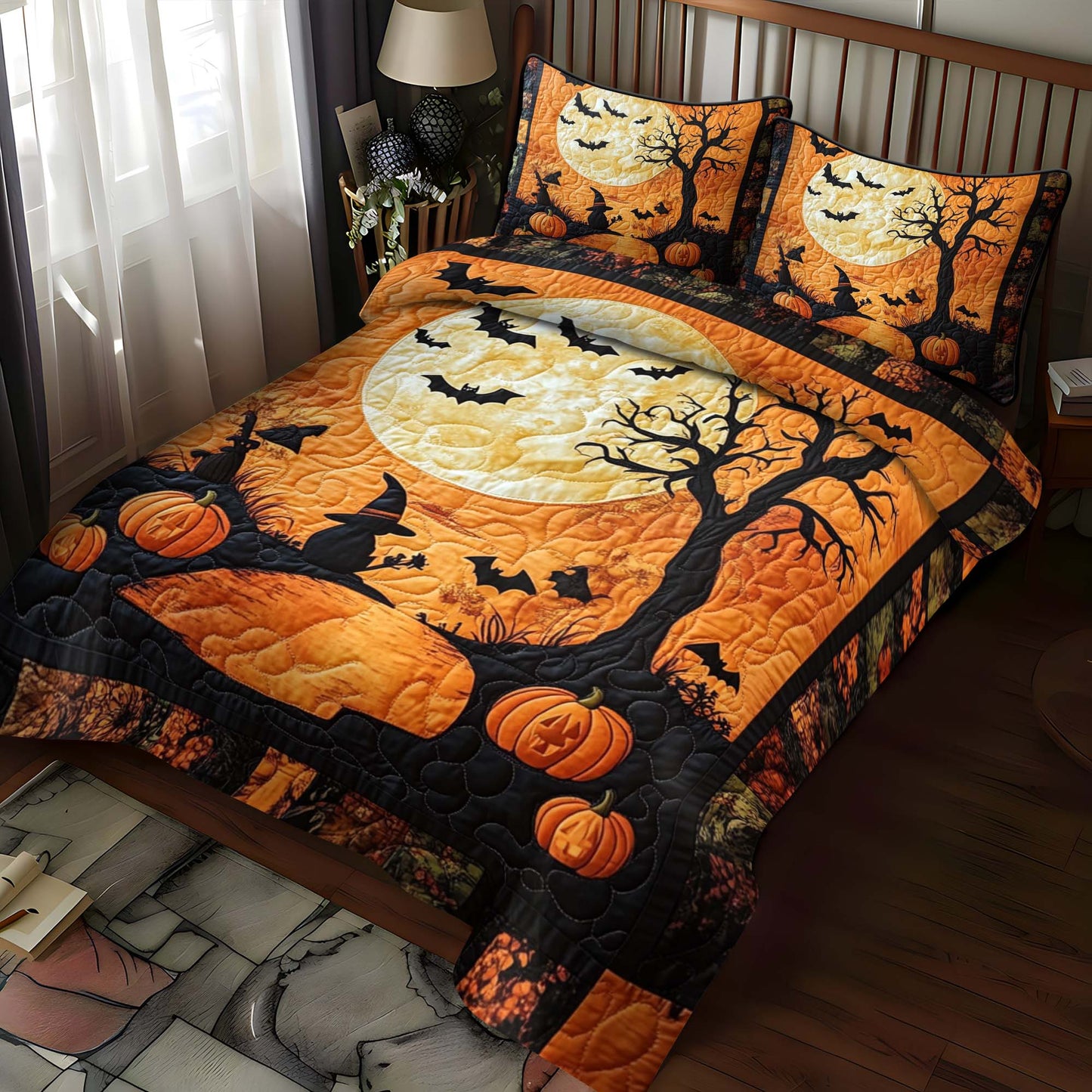 Spooky Moon Tree Pumpkin Halloween Bedding Set
