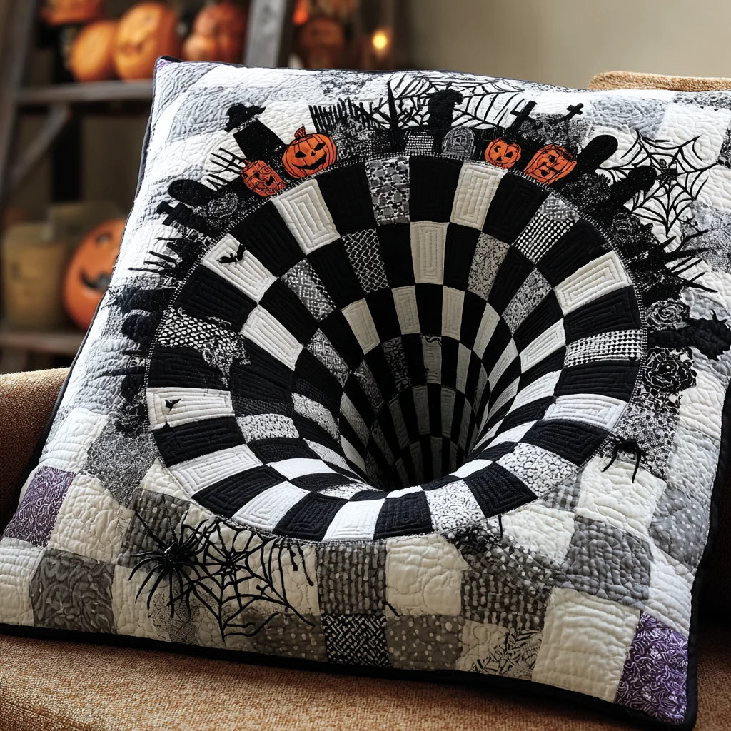 Spooky Optical Illusion Halloween Quilted Pillow Case