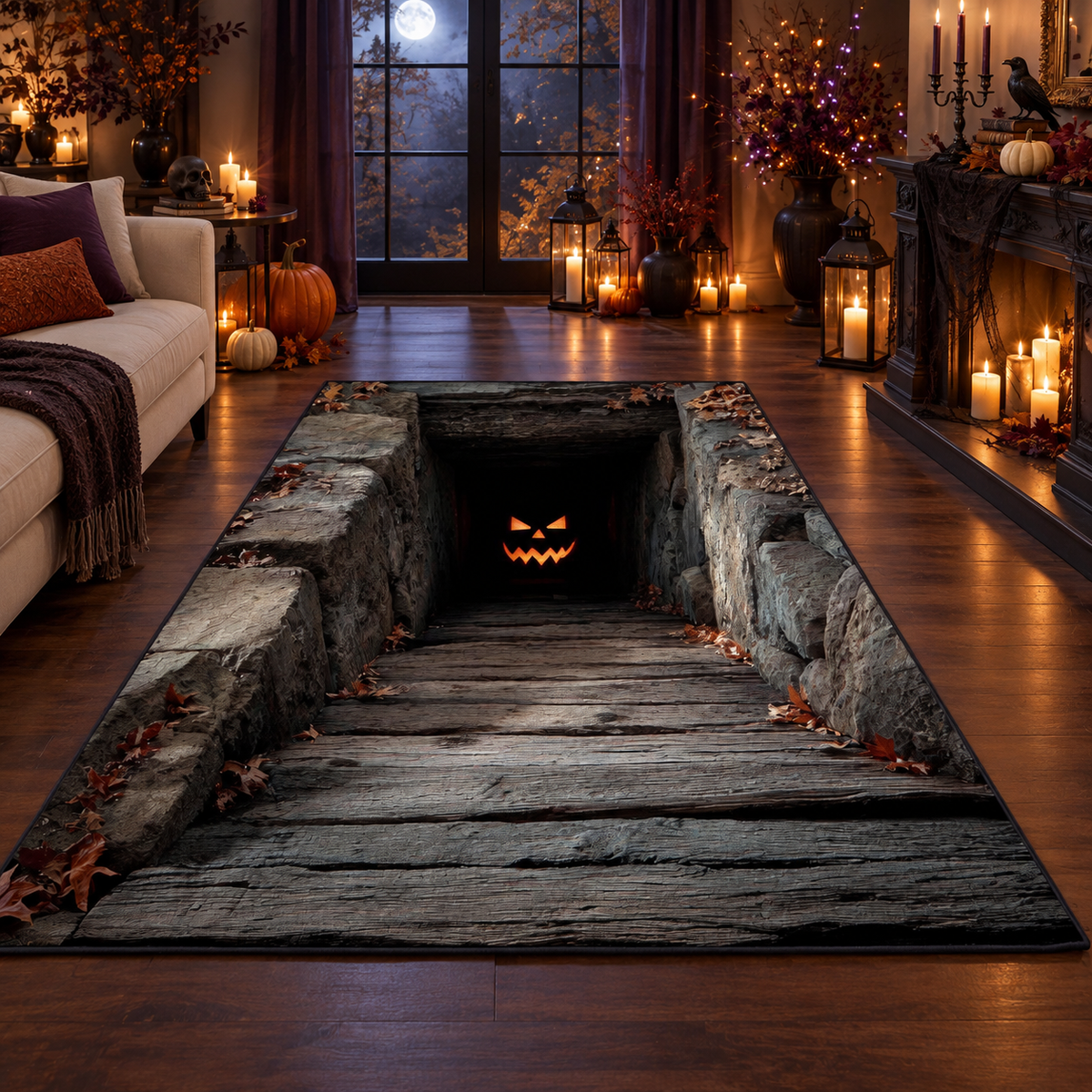 Spooky Pumpkin Dungeon Halloween Area Rug