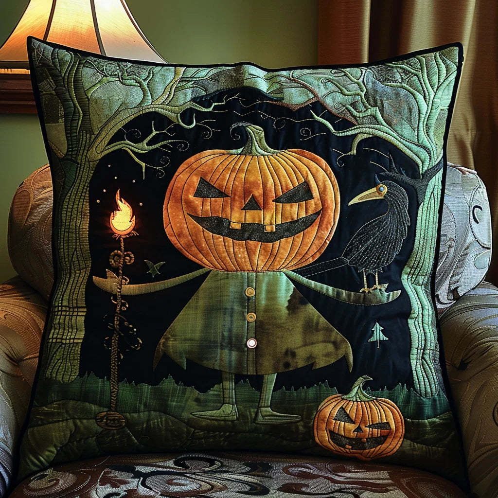 Spooky Pumpkin Scarecrow Halloween Quilted Pillow Case