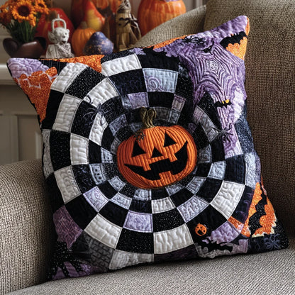 Spooky Pumpkin Spiral Halloween Quilted Pillow Case