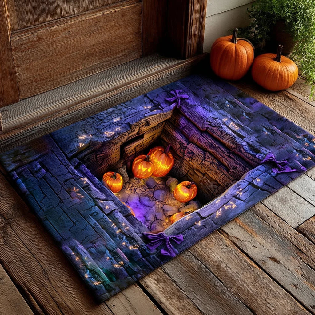 Spooky Purple Gate with Pumpkins Halloween Gate Doormat