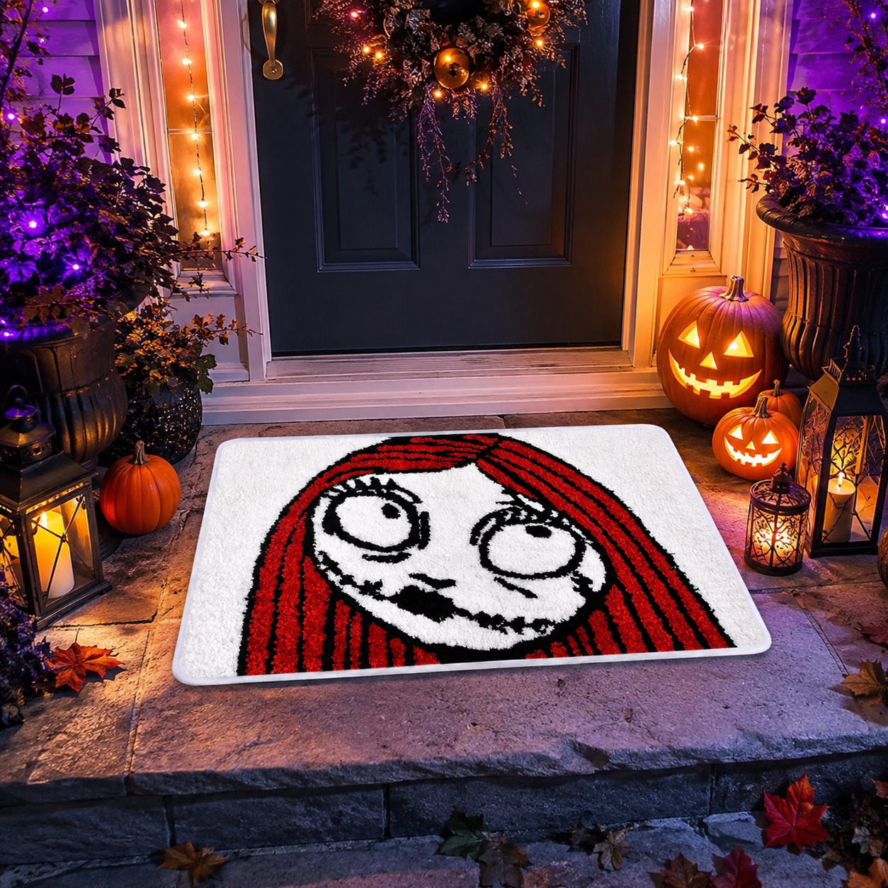Spooky Red Hair Doll Portrait Halloween Gate Doormat