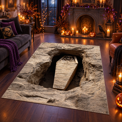 Spooky Skeleton Open Grave Halloween Area Rug