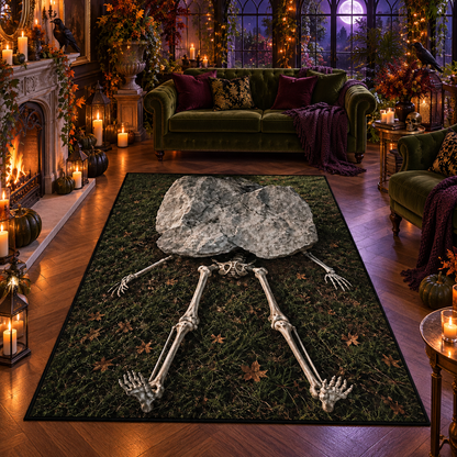 Spooky Skeleton Rock Tomb Halloween Area Rug