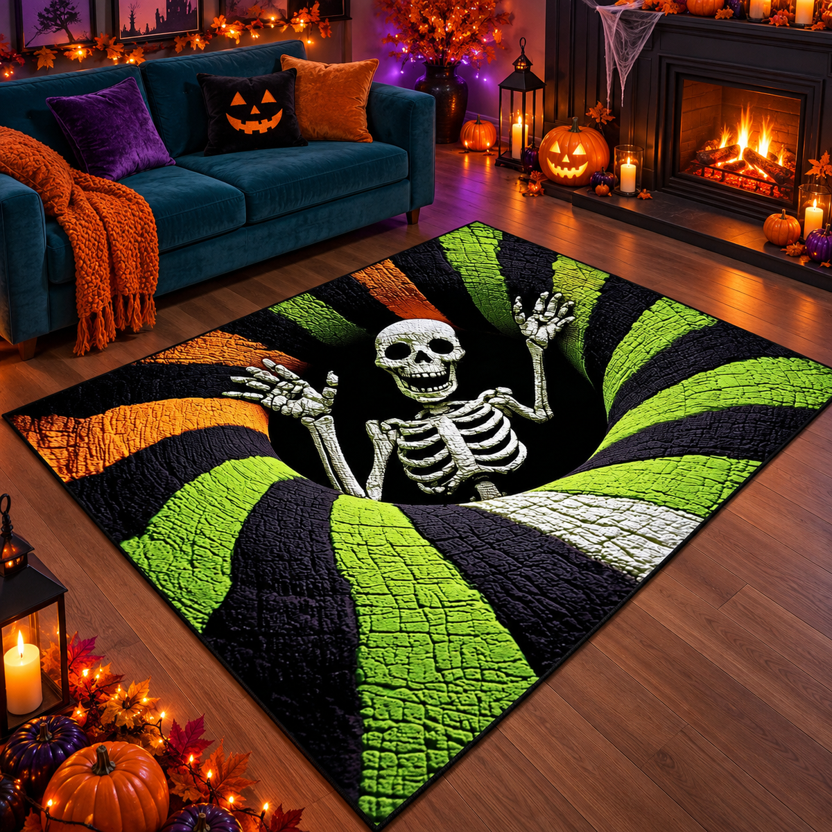 Spooky Skeleton Vortex Halloween Area Rug