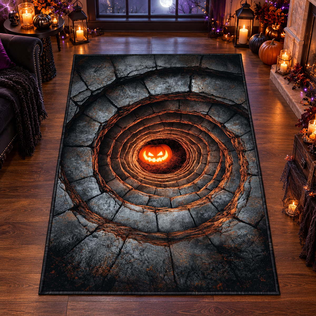 Spooky Vortex Pumpkin Halloween Area Rug