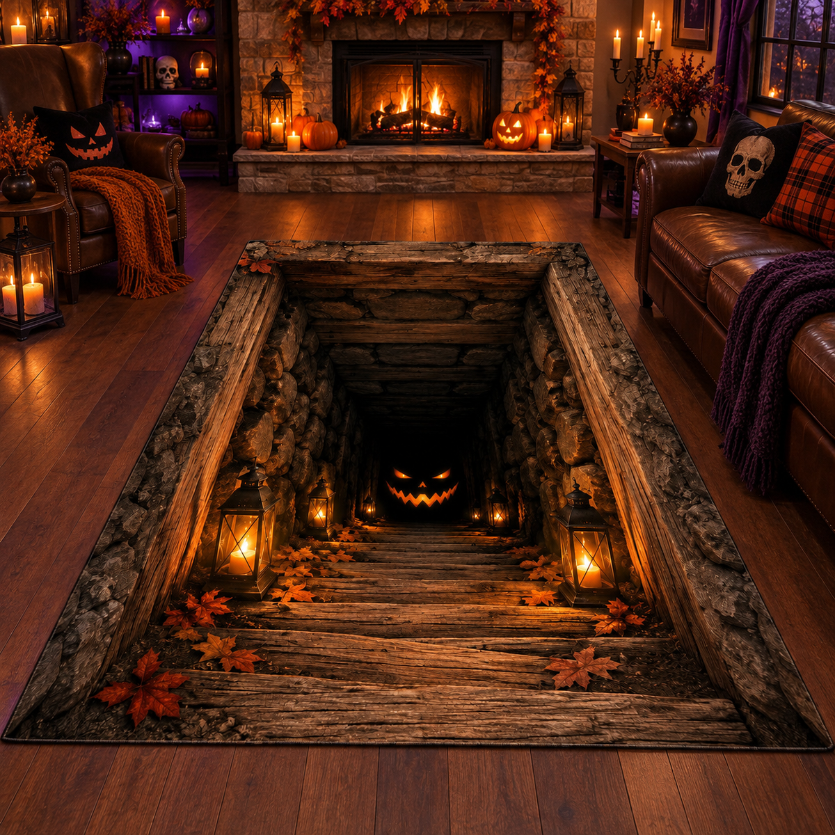 Spooky Wooden Pit Halloween Area Rug