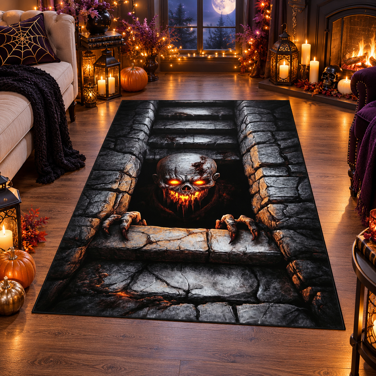 Spooky Zombie Dungeon Pit Halloween Area Rug