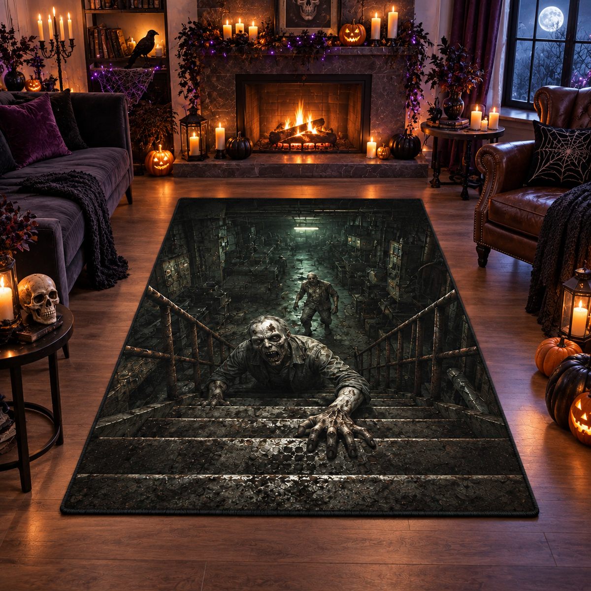 Spooky Zombie Industrial Factory Halloween Area Rug