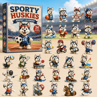 CHRISMAST KICKOFF 40% OFF - Sporty Huskies Advent Calendar 2026 - 24-Day Festive Countdown, Acrylic Charms Blind Box - Gift For Husky Lovers AC0HA100
