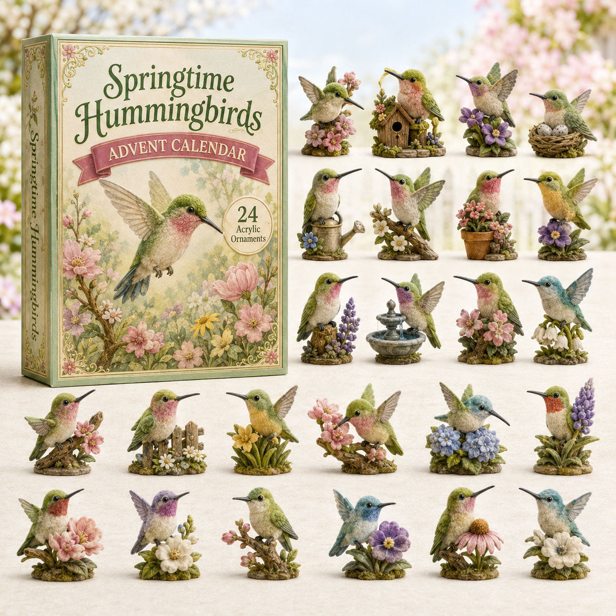 CHRISTMAS KICKOFF 40% OFF - Springtime Hummingbirds Advent Calendar 2026 - 24-Day Festive Countdown, Acrylic Charms Blind Box - Gift For Bird Lovers