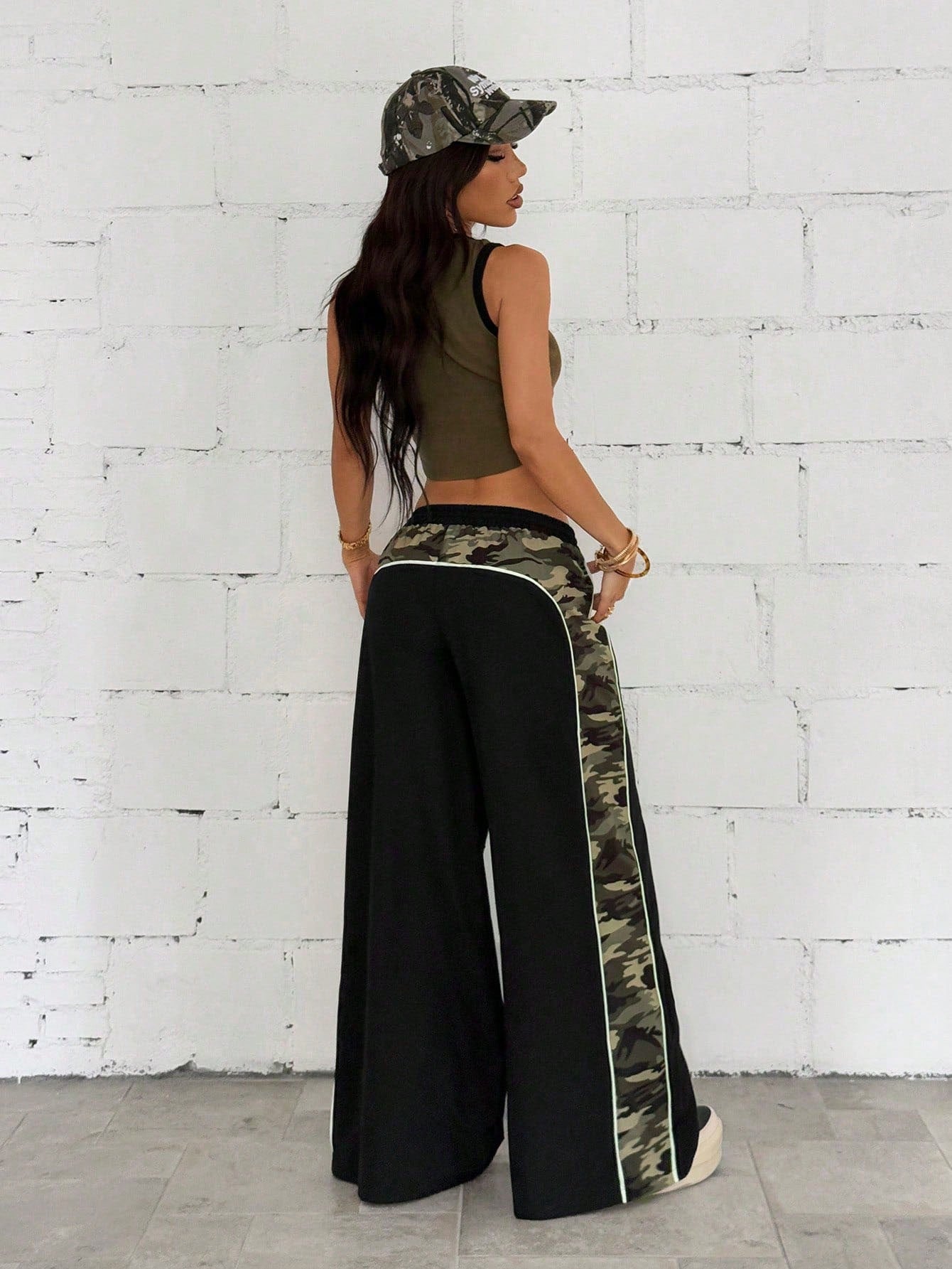 Women's Casual Color Block Camouflage Wide Leg Pants Fall Cloth For Women