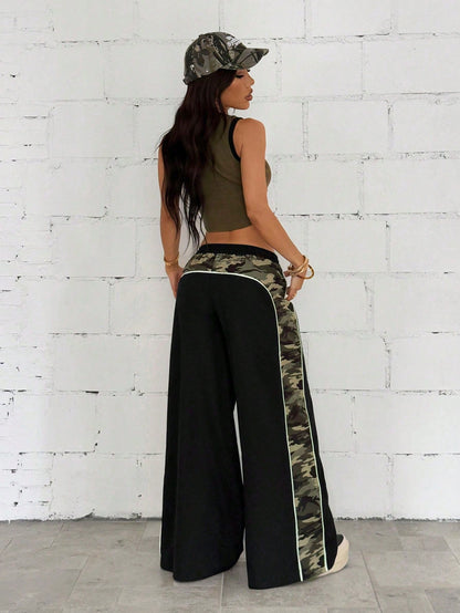 Women's Casual Color Block Camouflage Wide Leg Pants Fall Cloth For Women
