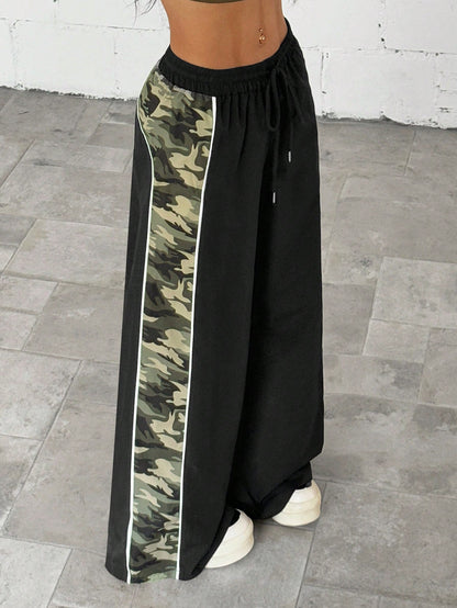 Women's Casual Color Block Camouflage Wide Leg Pants Fall Cloth For Women