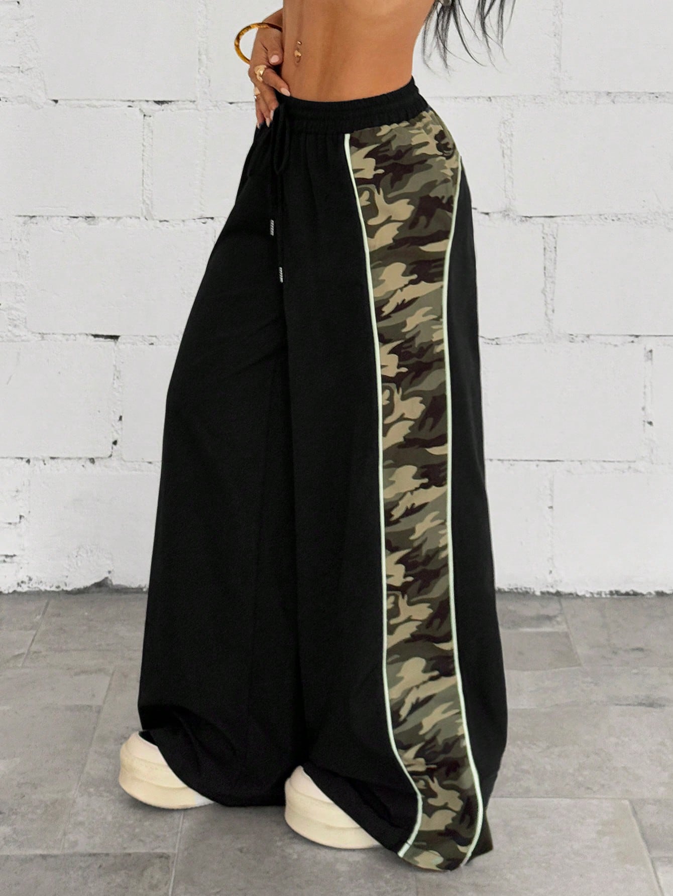 Women's Casual Color Block Camouflage Wide Leg Pants Fall Cloth For Women