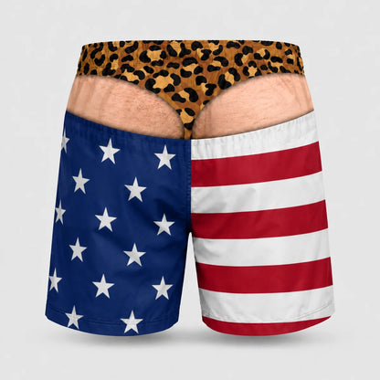 Funny 3D Printed Fake Thong Swim Trunks