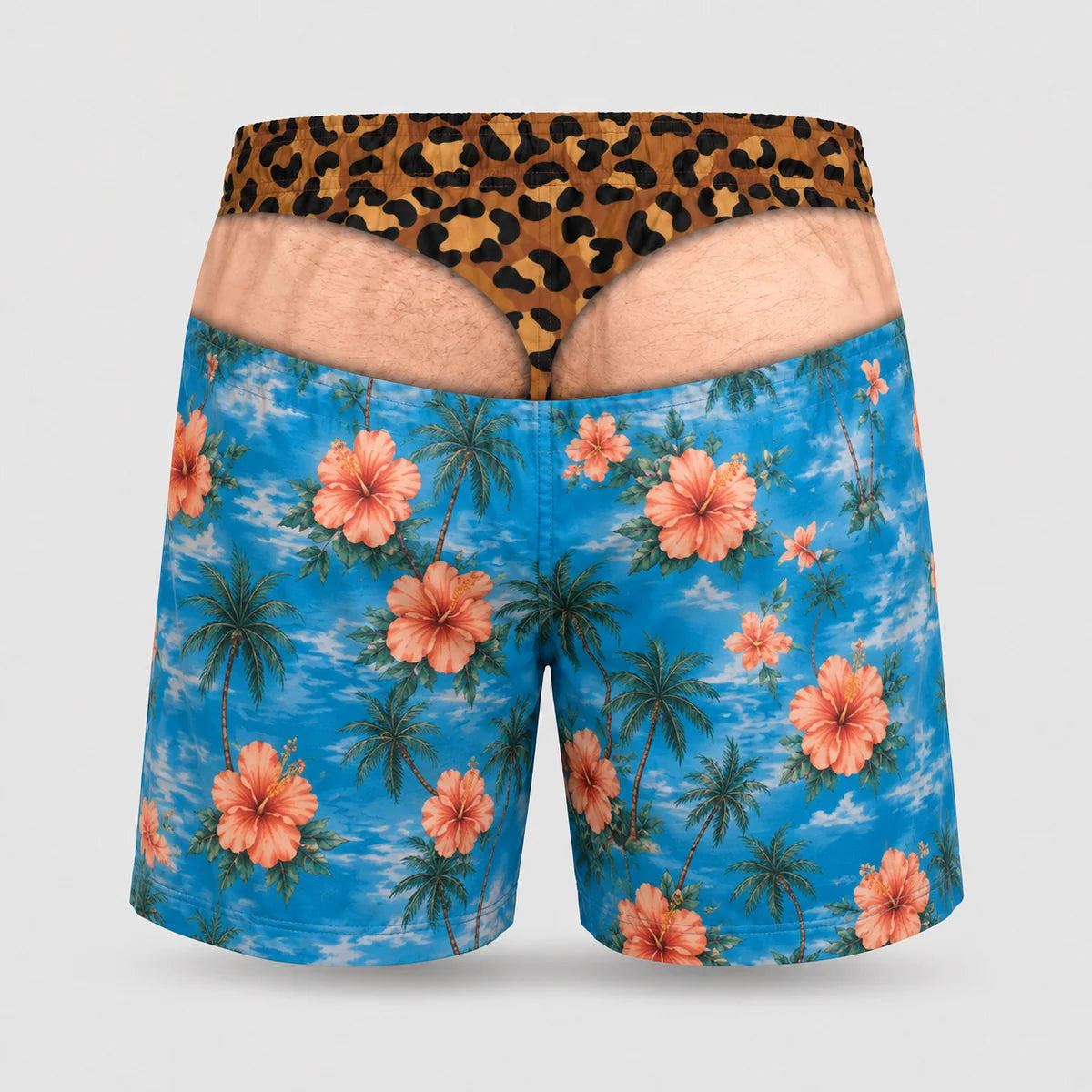 Funny 3D Printed Fake Thong Swim Trunks