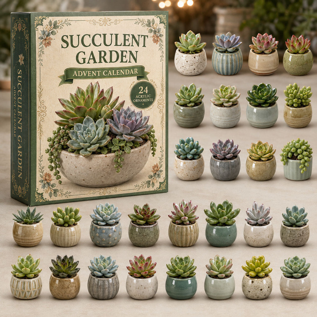 CHRISTMAS KICKOFF 40% OFF - Succulent Garden Advent Calendar 2026 - 24-Day Festive Countdown, Acrylic Charms Blind Box - Gift For Gardening Lovers