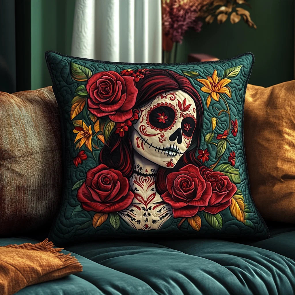 Sugar Skull Halloween Quilted Pillow Case
