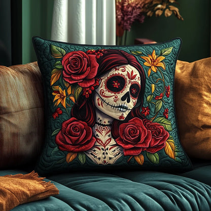 Sugar Skull Halloween Quilted Pillow Case