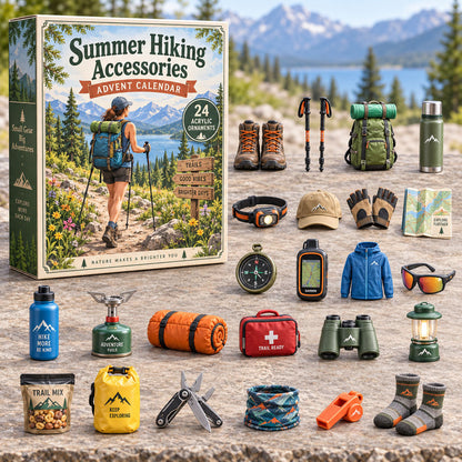 CHRISTMAS KICKOFF 40% OFF - Summer Hiking Accessories Advent Calendar 2026 - 24-Day Festive Countdown, Acrylic Charms Blind Box - Gift For Hiking Lovers AC0NT264