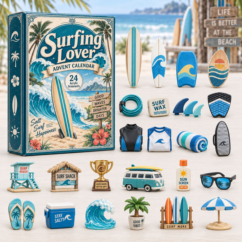 CHRISTMAS KICKOFF 40% OFF - Surfing Lover Advent Calendar 2026 - 24-Day Festive Countdown, Acrylic Charms Blind Box - Gift For Outdoor Hobby Lovers AC0HA270