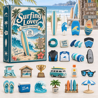 CHRISTMAS KICKOFF 40% OFF - Surfing Lover Advent Calendar 2026 - 24-Day Festive Countdown, Acrylic Charms Blind Box - Gift For Outdoor Hobby Lovers AC0HA270