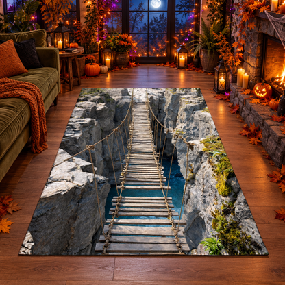 Suspension Wooden Bridge Canyon Halloween Area Rug