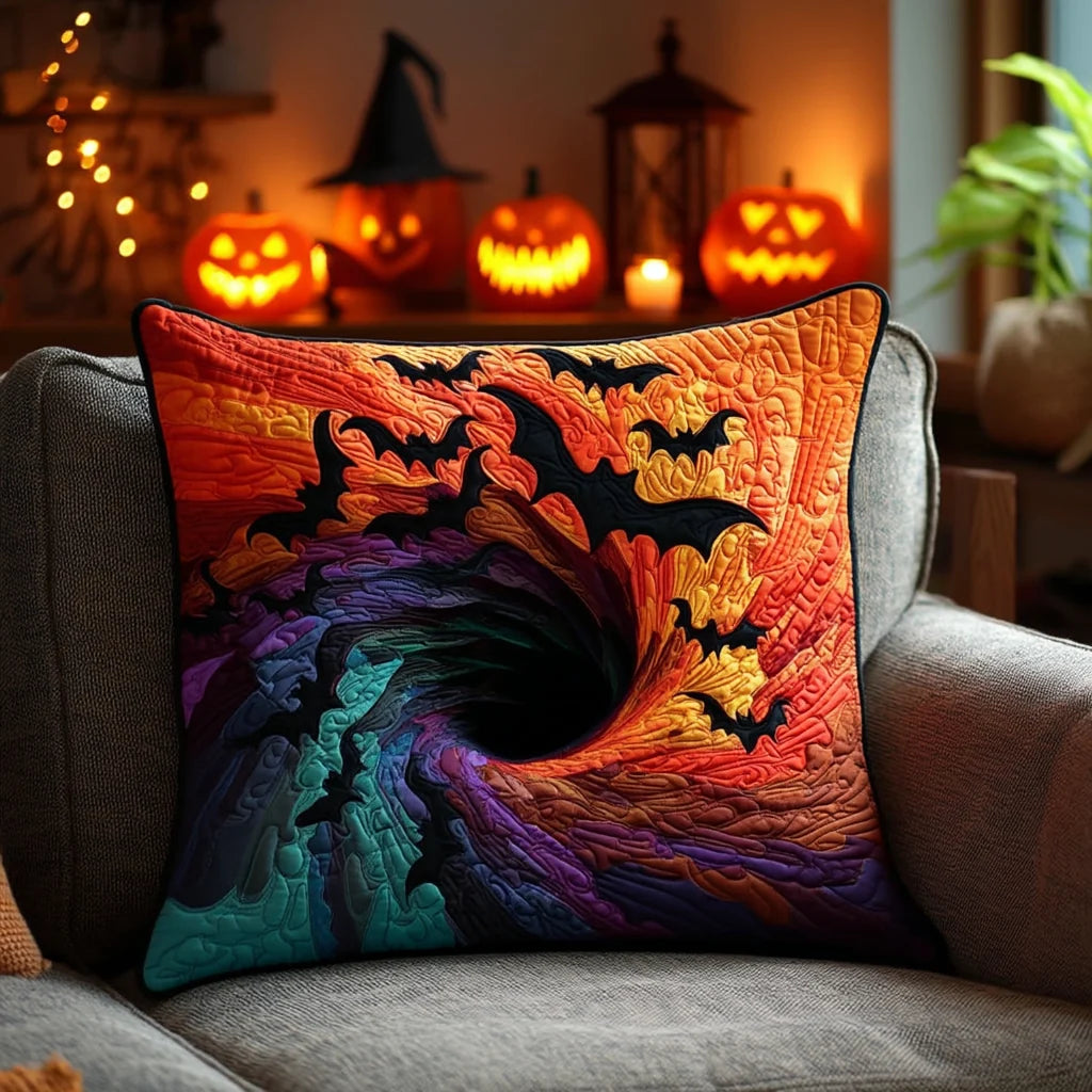 Swirling Bats Halloween Quilted Pillow Case