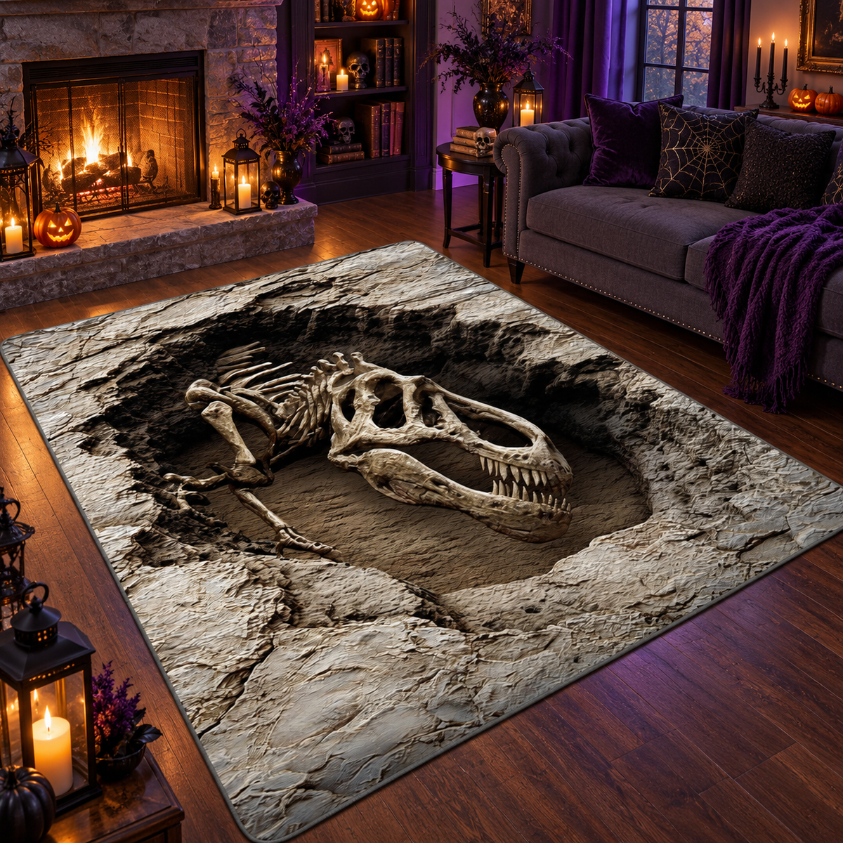 T-Rex Fossil Excavation Site Halloween Area Rug