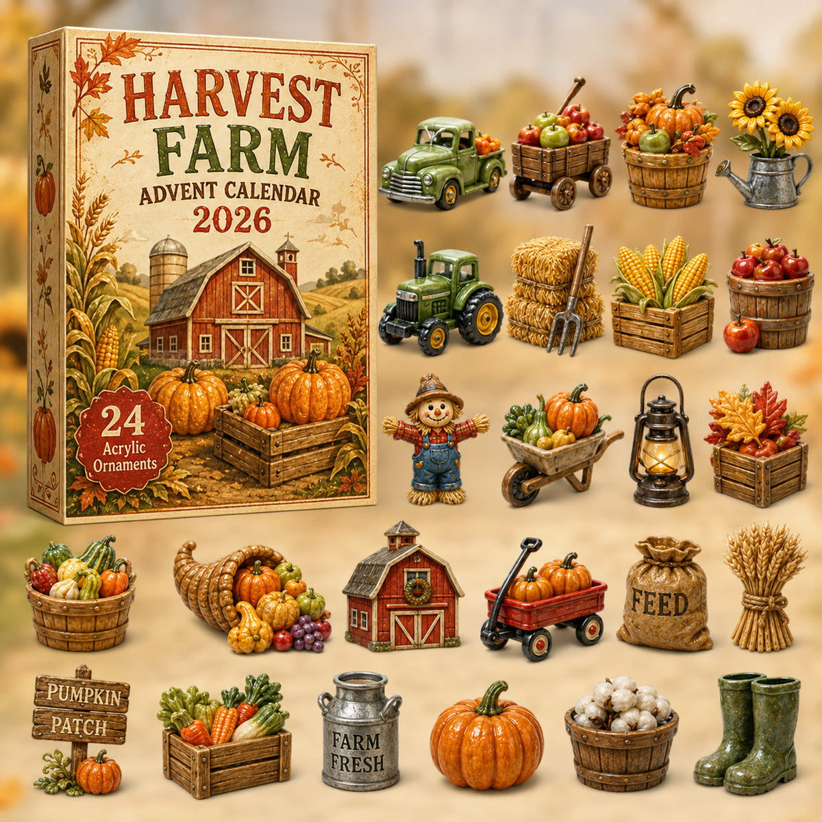 THANKSGIVING KICKOFF 40% OFF - Harvest Farm Advent Calendar 2026 - 24-Day Festive Countdown, Acrylic Charms Blind Box - Gift For Family & Friends AC0HT378