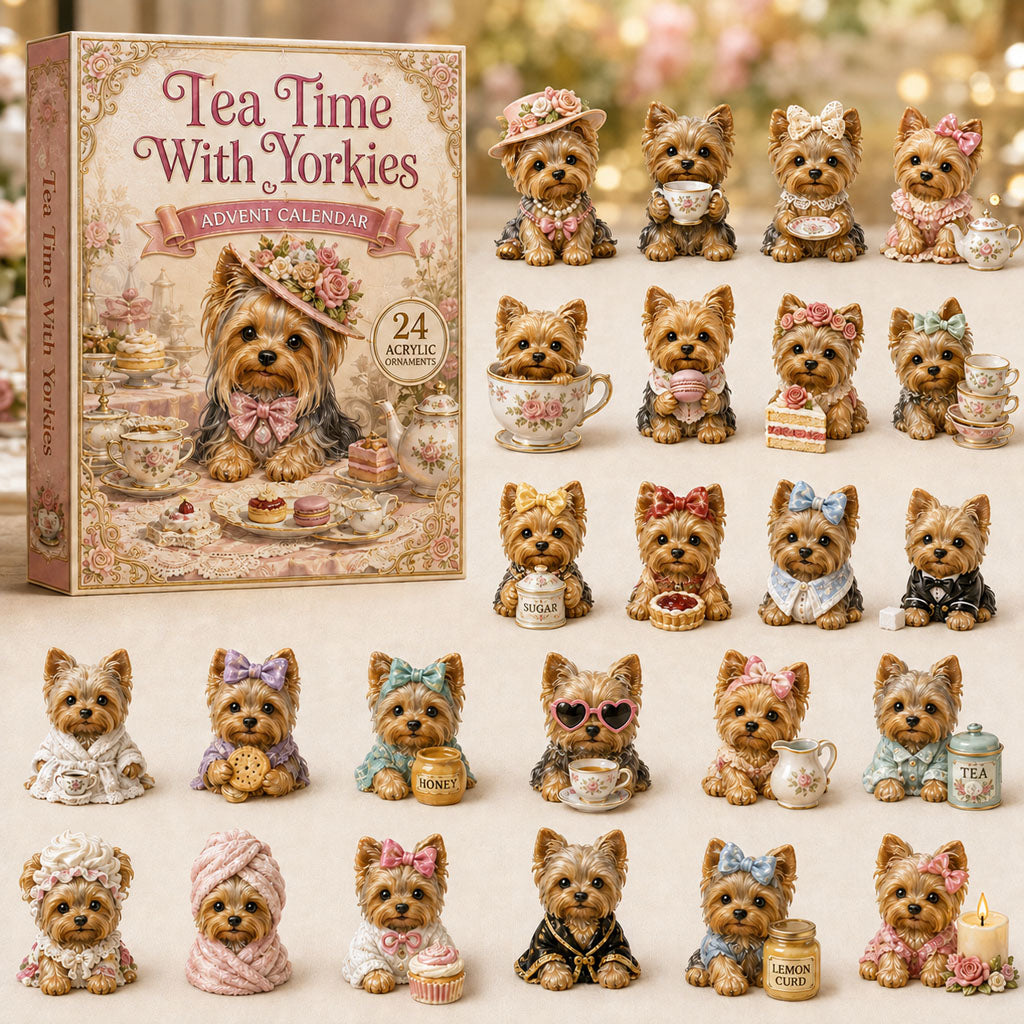 CHRISTMAS KICKOFF 40% OFF - Tea Time With Yorkies Advent Calendar 2026 - 24-Day Festive Countdown, Acrylic Charms Blind Box - Gift For Yorkshire Terrier Lovers AC0NT063