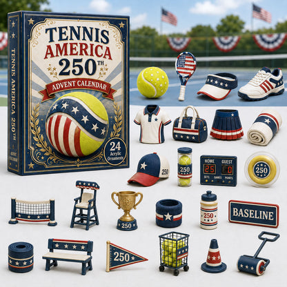CHRISTMAS KICKOFF 40% OFF - Tennis America 250th Advent Calendar 2026 - 24-Day Festive Countdown, Acrylic Charms Blind Box - Gift For Tennis Lovers AC0HA047