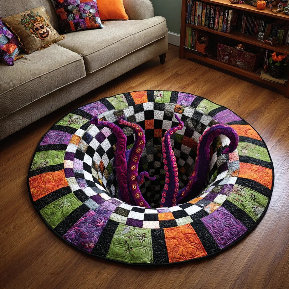 Tentacle Illusion Halloween Quilt Round Rug
