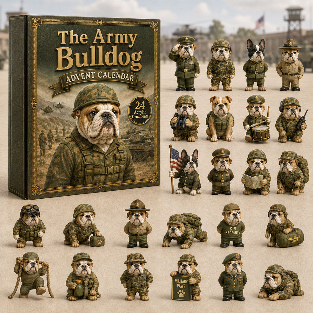 CHRISTMAS KICKOFF 40% OFF - The Army Bulldog Advent Calendar 2026 - 24-Day Festive Countdown, Acrylic Charms Blind Box - Gift For Bulldog Lovers AC0TH185