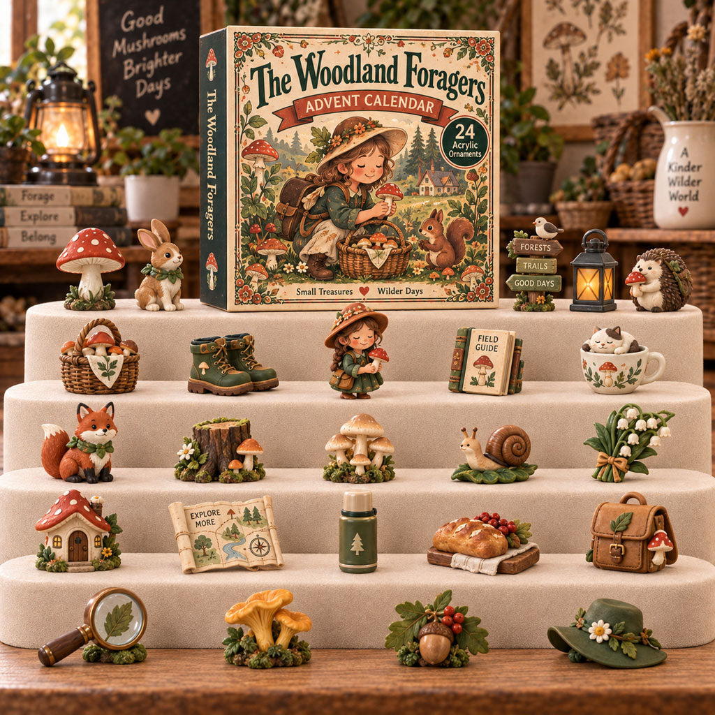 CHRISTMAS KICKOFF 40% OFF - The Woodland Foragers Advent Calendar 2026 - 24-Day Festive Countdown, Acrylic Charms Blind Box - Gift For Mushroom Hunting AC0TH297