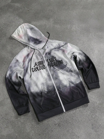 Tie-Dye Graphic Full-Zip Grey Hoodie