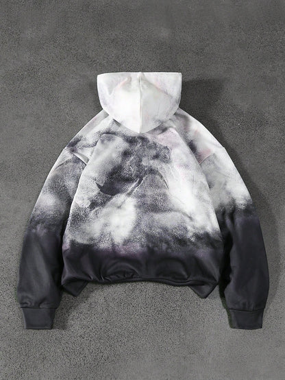Tie-Dye Graphic Full-Zip Grey Hoodie