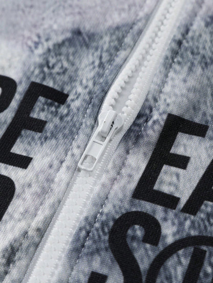 Tie-Dye Graphic Full-Zip Grey Hoodie