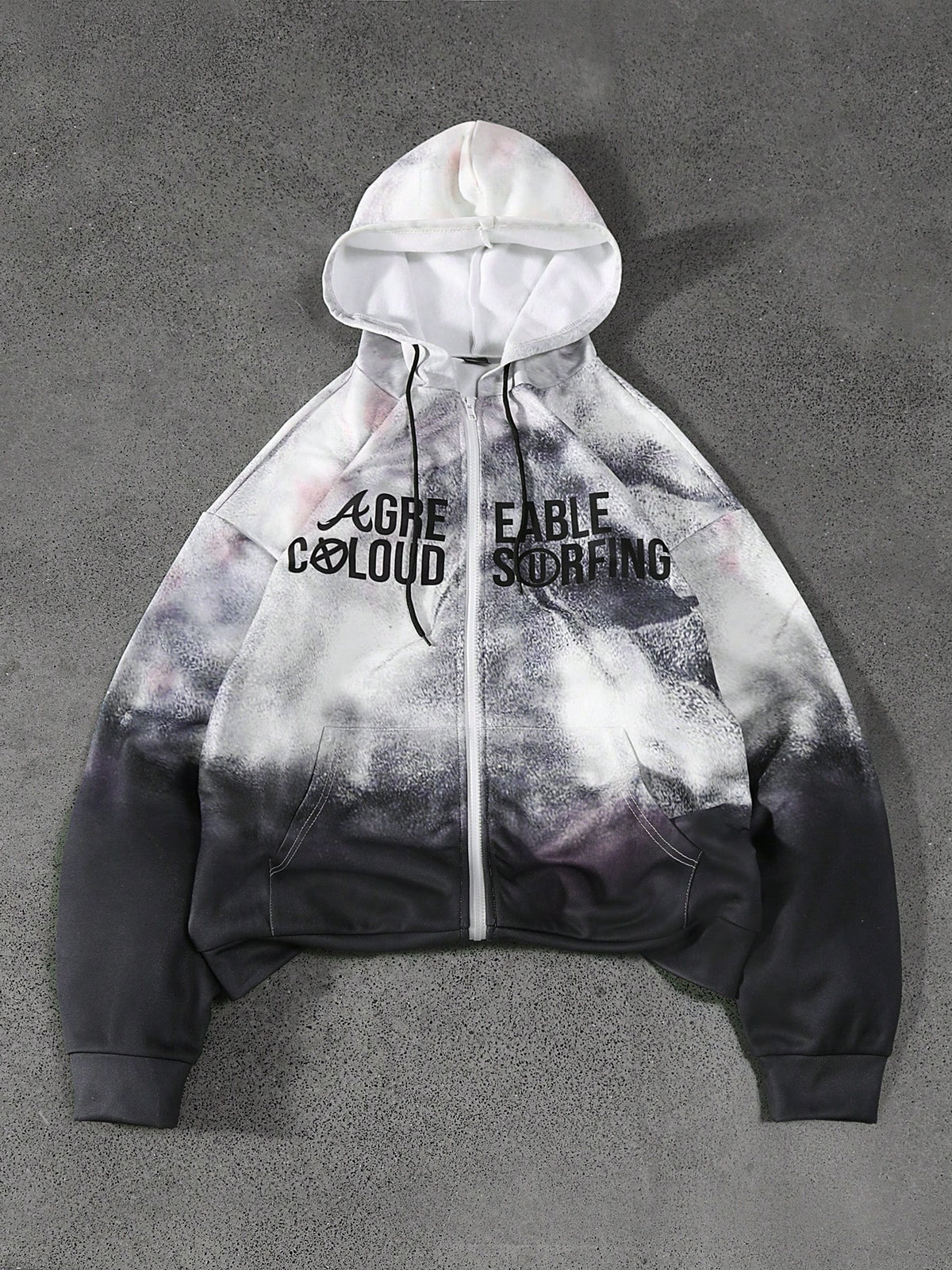 Tie-Dye Graphic Full-Zip Grey Hoodie