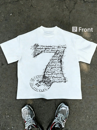 Time Graphic Oversized White T-Shirt