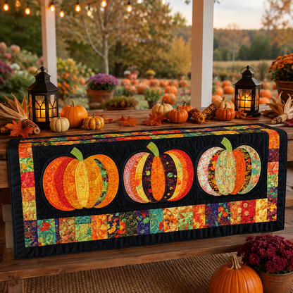 Trio Autumn Pumpkin Patchwork Halloween Quilted Table Runner