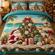 Tropical Beach Christmas Bedding Set Coastal Santa Quilt Cover