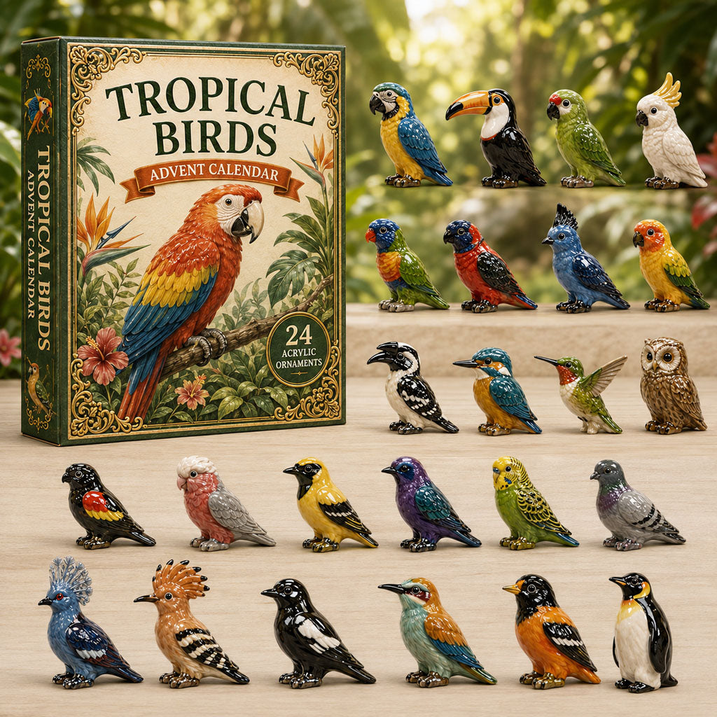 CHRISTMAS KICKOFF 40% OFF - Tropical Birds Advent Calendar 2026 - 24-Day Festive Countdown, Acrylic Charms Blind Box - Gift For Bird Lovers AC0TM211